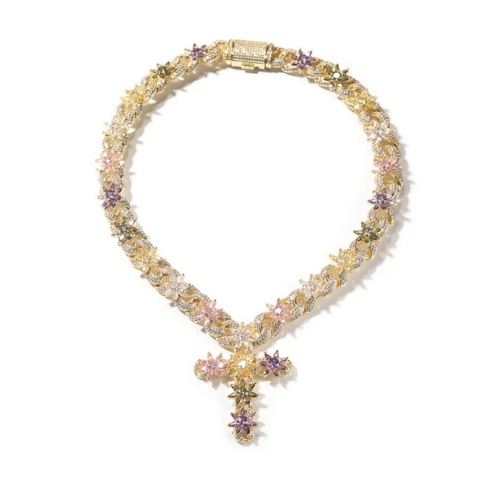 Colorful Flower necklace 18inch gold - Picture 5 of 5